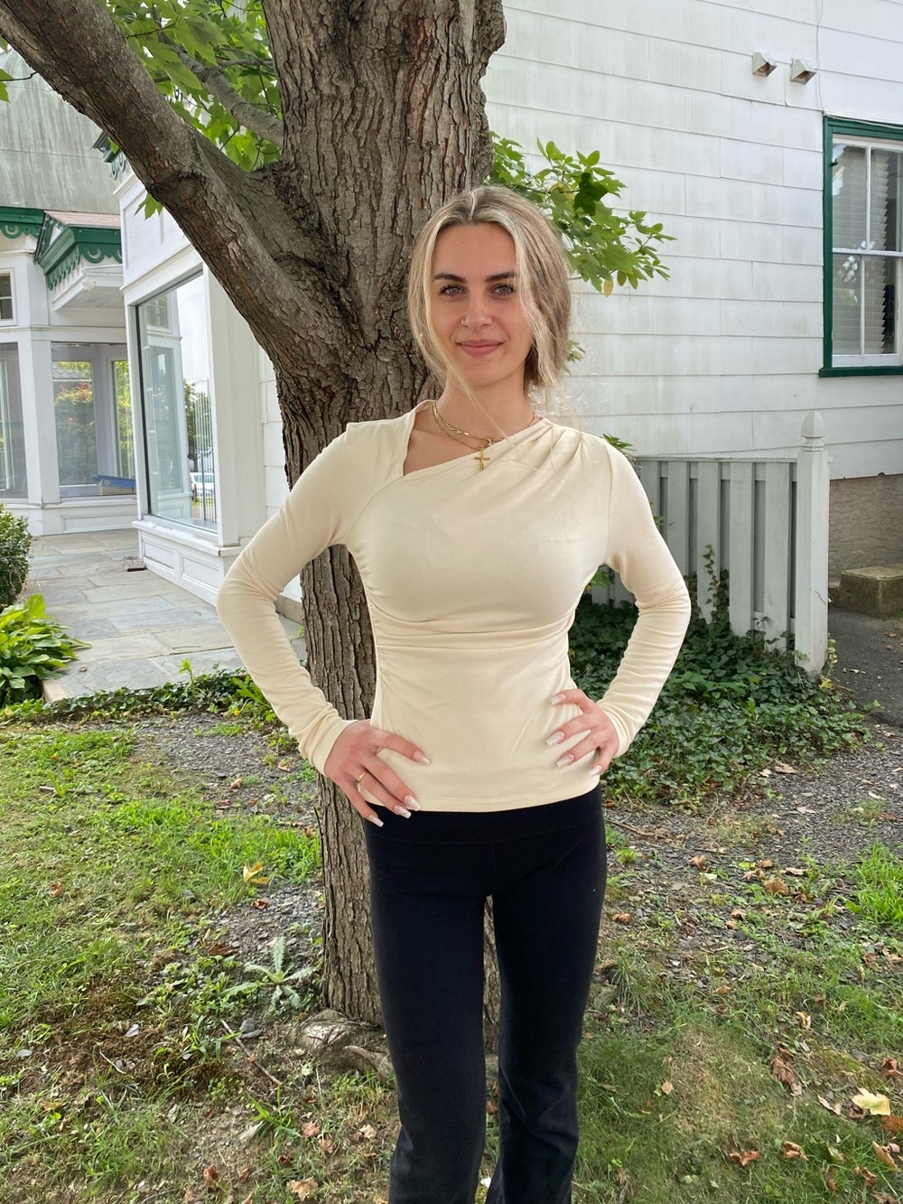 Project social T Women’s Asymmetric Long-Sleeve Top in Cream